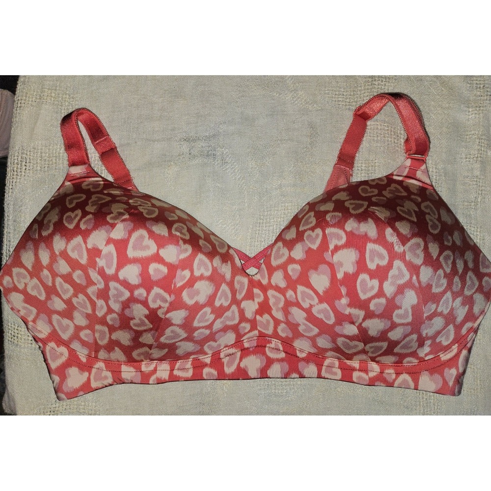 Torrid Curve Pink Heart Leopard Print Wireless Bra 40DDD Plus Size Comfort